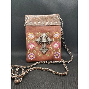 Crossbody Handbag With Cross Amd Flowers